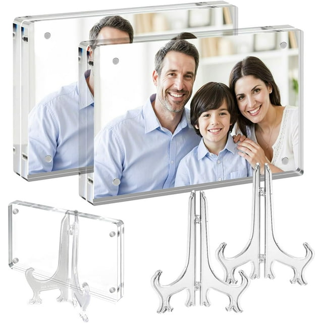6x4 Inch Crystal Clear Acrylic Magnetic Photo Frame with Stand - Frameless Double-Sided Display for Home/Office Decor, Floating Lucite Cube Design, Waterproof & Shatter-Resistant (2)