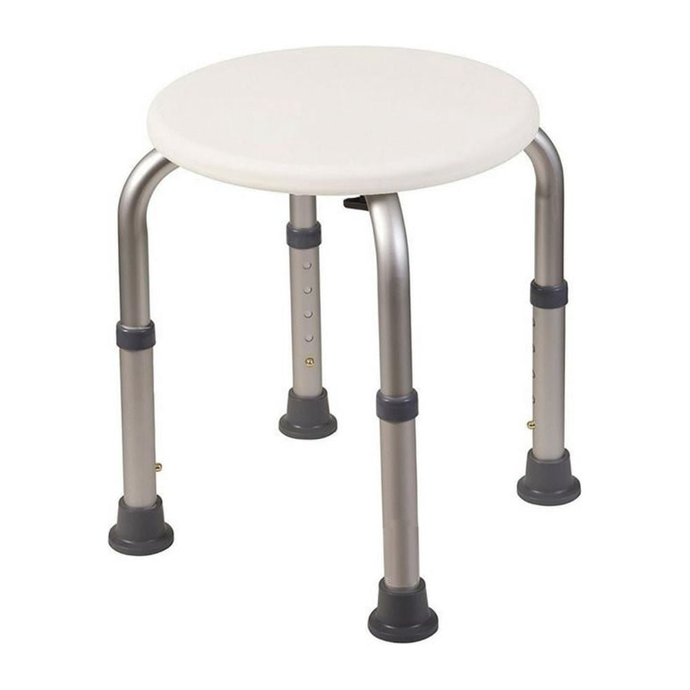 Healthline Trading Round Stool Bath Bench Adjustable Height, Lightweight Compact and Small Chair for Shower, with Non-Slip Seat, White