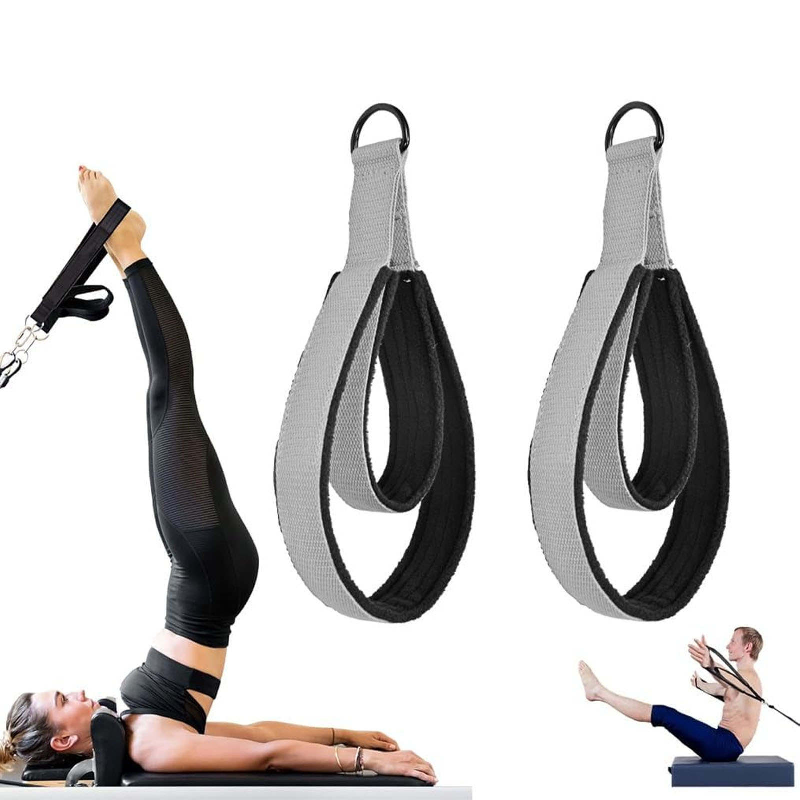 Sangles Pilates Double Boucle Avec Anneaux D - 2 Pièces, Anti-Dérapantes, Pour Entraînement à Domicile Ou En Salle