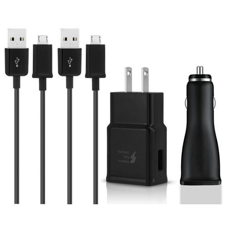 OEM Quick Charger Set For ZTE Imperial Max Phones - [1 x USB Wall + 1 x USB Car Charger + 2 x Type-C Cable] - 50% Faster Charging - Black