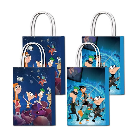 16 Pcs For Phineas and Ferb Theme Birthday Party Bags,Party Favor Bags,Birthday Party Decorations Supplies,With Handles Favor Bags Candy Gift Bags,All-in-One Party Supply Set