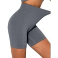 thumbnail image 2 of Gustave Womens High Waist Yoga Shorts Ribbed Seamless Workout Biker Shorts Tummy Control Stretch Leggings Short Pants for Running Athletic Sports "Gray, S", 2 of 9