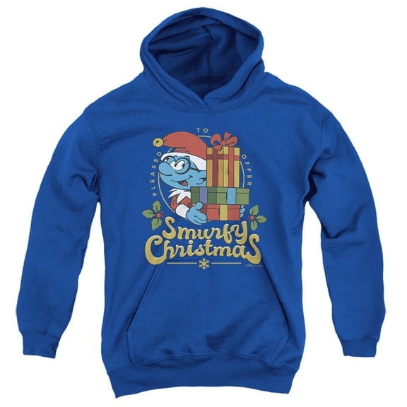 Smurfs Smurfy Christmas With Brainy Smurf Youth Kids Boy/Girls Pull-Over Hoodie, Royal, Small