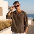 thumbnail image 5 of Mens Linen Shirt Breathable Long Sleeve T Shirts Pullover V Neck Loose Summer Casual Top Lightweight Quick Dry Tees, 2XL, 5 of 5