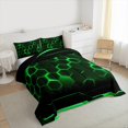 thumbnail image 3 of Manfei Geometric Hexagon Full Size Comforter Sets 3-Piece, Neon Green Honeycomb Bedding Comforter Set, Black Geometric Bedding Sets Super Cozy Room Decor, 3 of 8