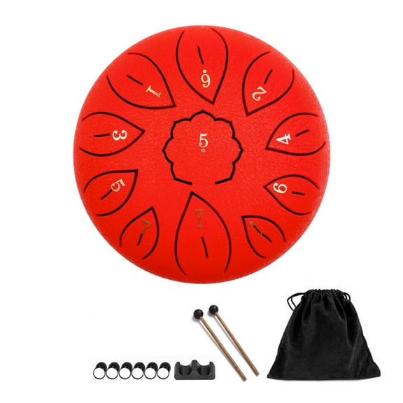 Tongue Drum, Steel Tongue Drum 11 Notes 6 Inch, Professional Steel Drum C-Key, Worry Free Drum for Beginner Adult Kids - red