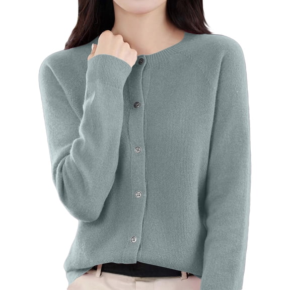 Cardigan Sweaters for Women Button Down Cardigans Long Sleeve Crew Neck Cozy Sweater Top Warm Soft Tops Outwear OIOLOYJM Mint Green L