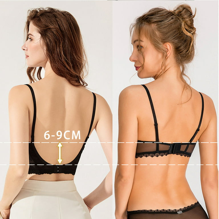 Women's Low Back Bra Sexy Push Up Comfort Seamless Lace Deep V Backless Bra