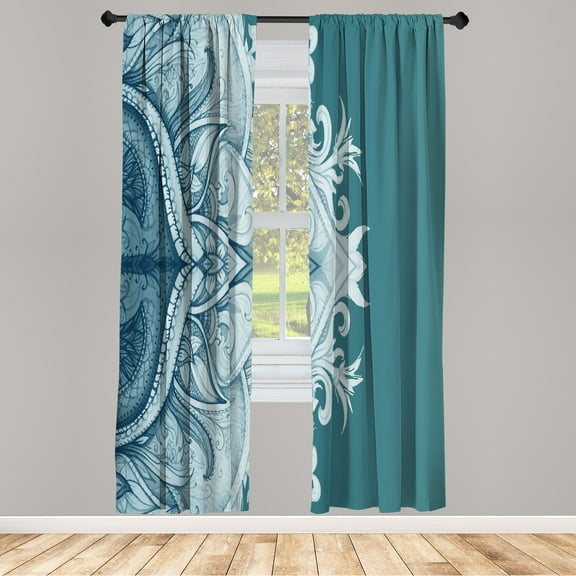Ambesonne Mandala Curtains, Traditional Floral Lace Art, Pair of 28"x63", Dark Turquoise