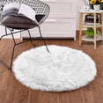 thumbnail image 6 of GoXteam Soft Fluffy Faux Fur Rugs for Bedroom Bedside Rug 2x2 Feet, Washable, Furry Sheepskin Area Rug for Living Room Girls Room, Luxury Shag Carpet Home Decor, White, 6 of 7