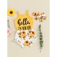thumbnail image 5 of Suealasg Baby Girls Outfit 3 6 12 18 Months Infant Girls Short Sleeve Sleeveless Letter Print Romper + Frill Trim Flower Print Shorts + Headband Set 0-18M 3Pcs Newborn Girl Summer Clothes, 5 of 9
