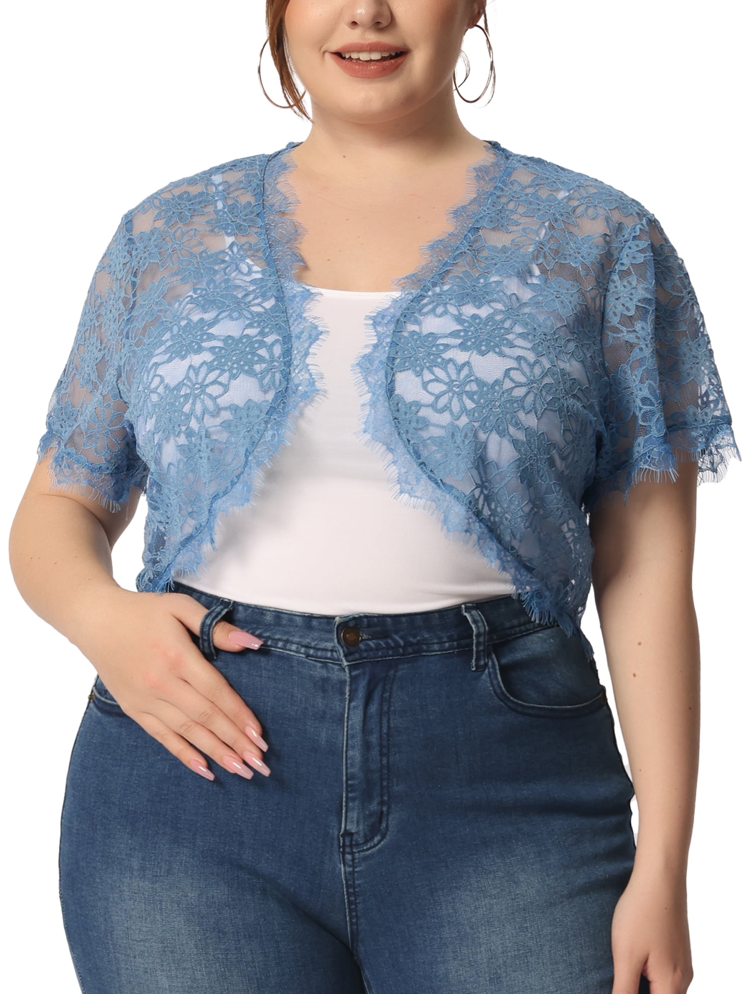 Unique Bargains Women's Plus Size Sheer Shrug Cardigan Floral Lace