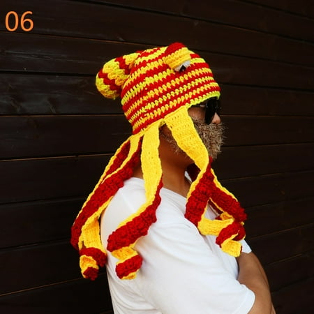 

Jfieei Knitted Hat Cartoon Octopus Hat Cute Hats Soft and Warm Hand Weave Hat for Women and Men Gift Hats，Yellow