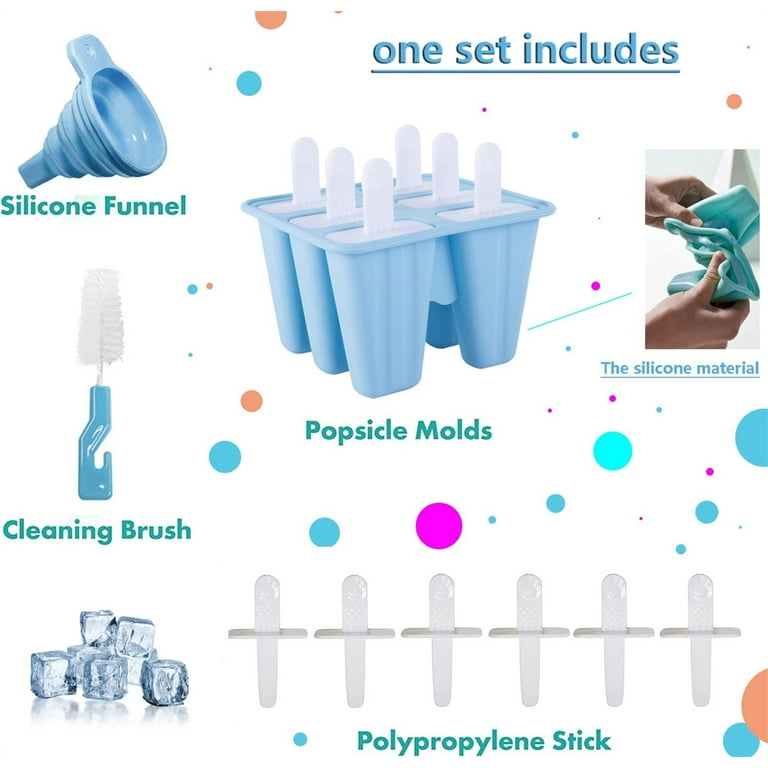 Silicone Popsicle Molds, 6 Pieces IceMolds, BPA Free Popsicle Mold Reusable  Easy Release IceMaker, Popsicle Mould with Cleaning Brush and Silicone  Funnel, Popsicle Molds Blue 