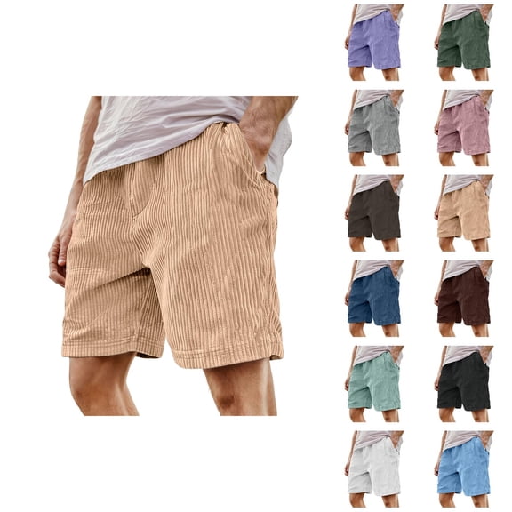 Corduroy Shorts for Men Summer Casual Elastic Waist Straight Leg Relaxed Fit Soft Lightweight Shorts with Pockets