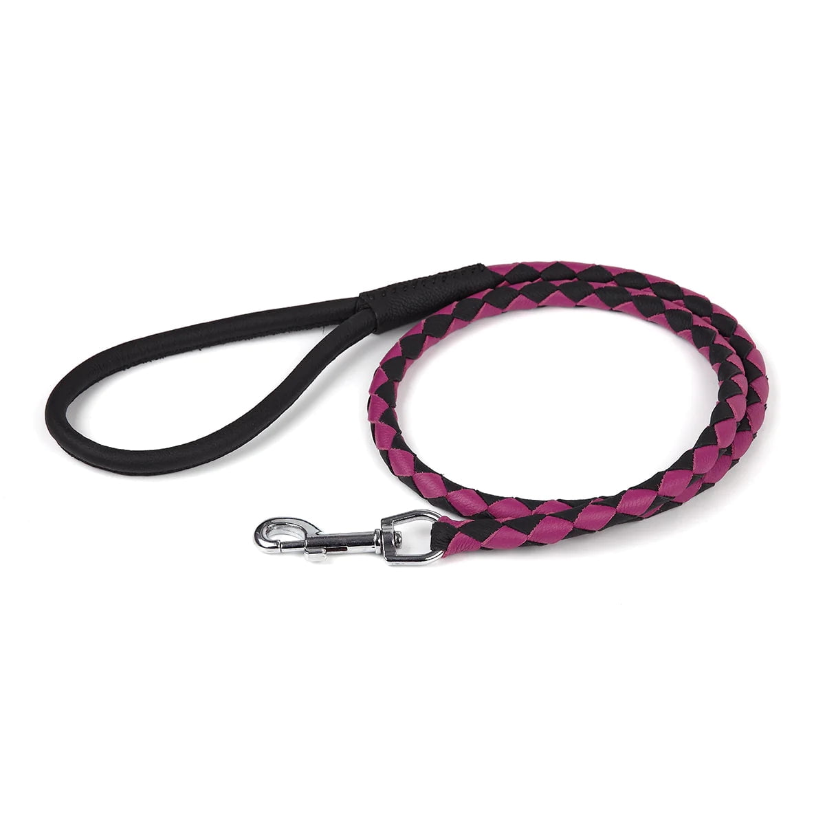 Dogline L2049-1-23 Dogline Round Braided Leather Leash, Black & Teal - 0.38 W x 48 L in.