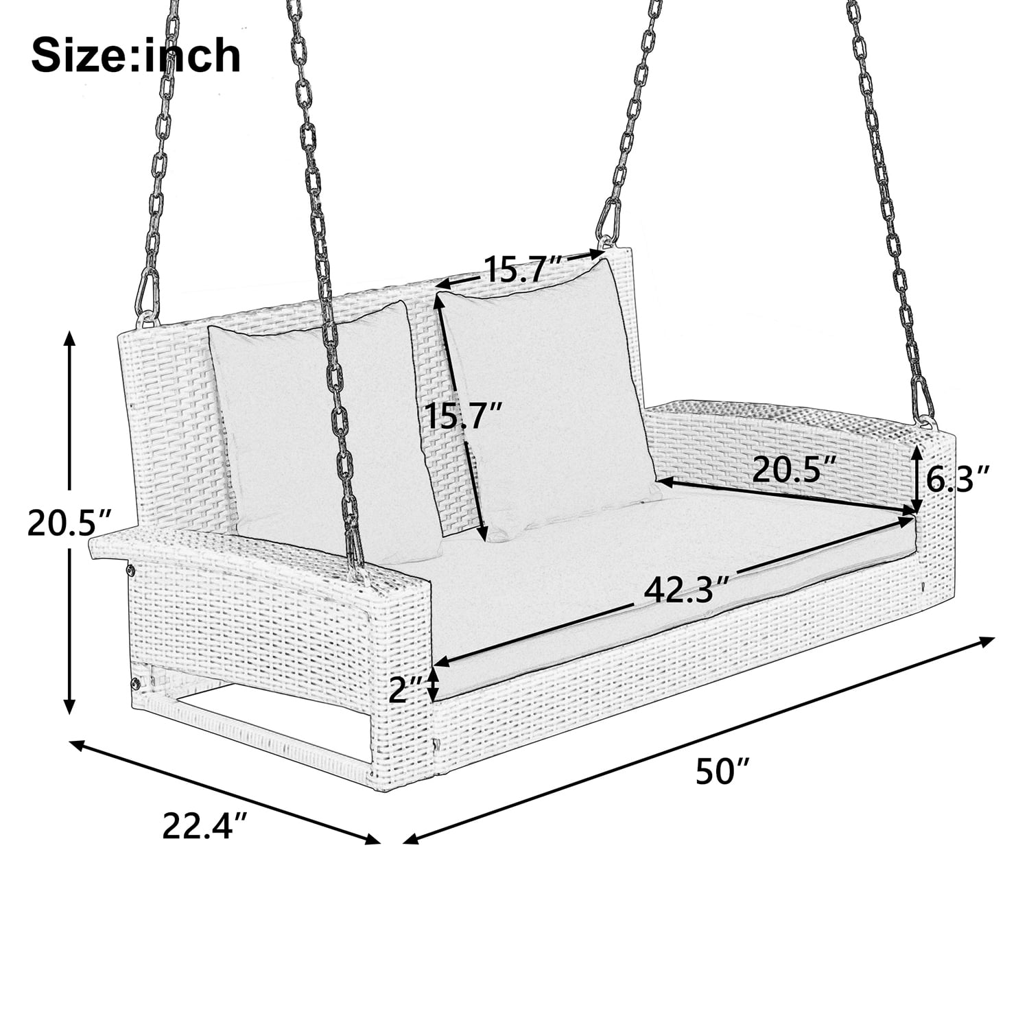 Kadyn 2-Person Wicker Hanging Porch Swing, Rattan Swing Bench with Chains, Cushion and Pillow, Outdoor Swing Chair for Garden, Backyard, Blue-gray Kadyn 2-Person Wicker Hanging Porch Swing, Rattan Swing Bench with Chains, Cushion and Pillow, Outdoor Swing Chair for Garden, Backyard, Blue-gray