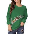thumbnail image 2 of Fashnice Women Sweatshirt Crew Neck Tops Cat Print Pullover Leisure Fall Green S, 2 of 5