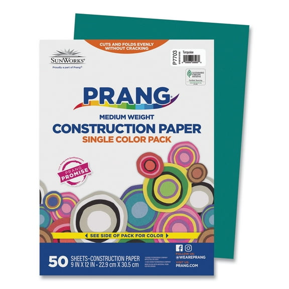 SunWorks, PAC7703, Construction Paper, 50 / Pack, Turquoise