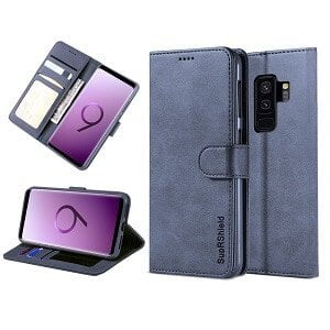 Samsung Galaxy S9 Plus Navy Blue Genuine SupRShield Wallet Leather Flip Stand Magnetic Case Cover