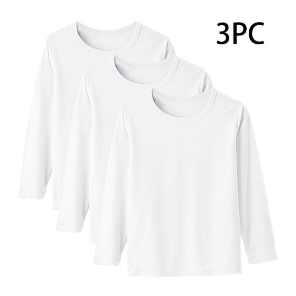 Bnwani Long Sleeve Toddler Shirts Plain White Fall Spring Crew Neck Thin Solid Tops 12-24 Momths