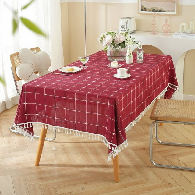 Nvzi Nuevo mantel de mesa de comedor de tela rectangular a cuadros de color sólido, resistente al agua y al polvo, mantel decorativo para mesa de comedor y mesa de café (rojo, 260 * 140 cm)