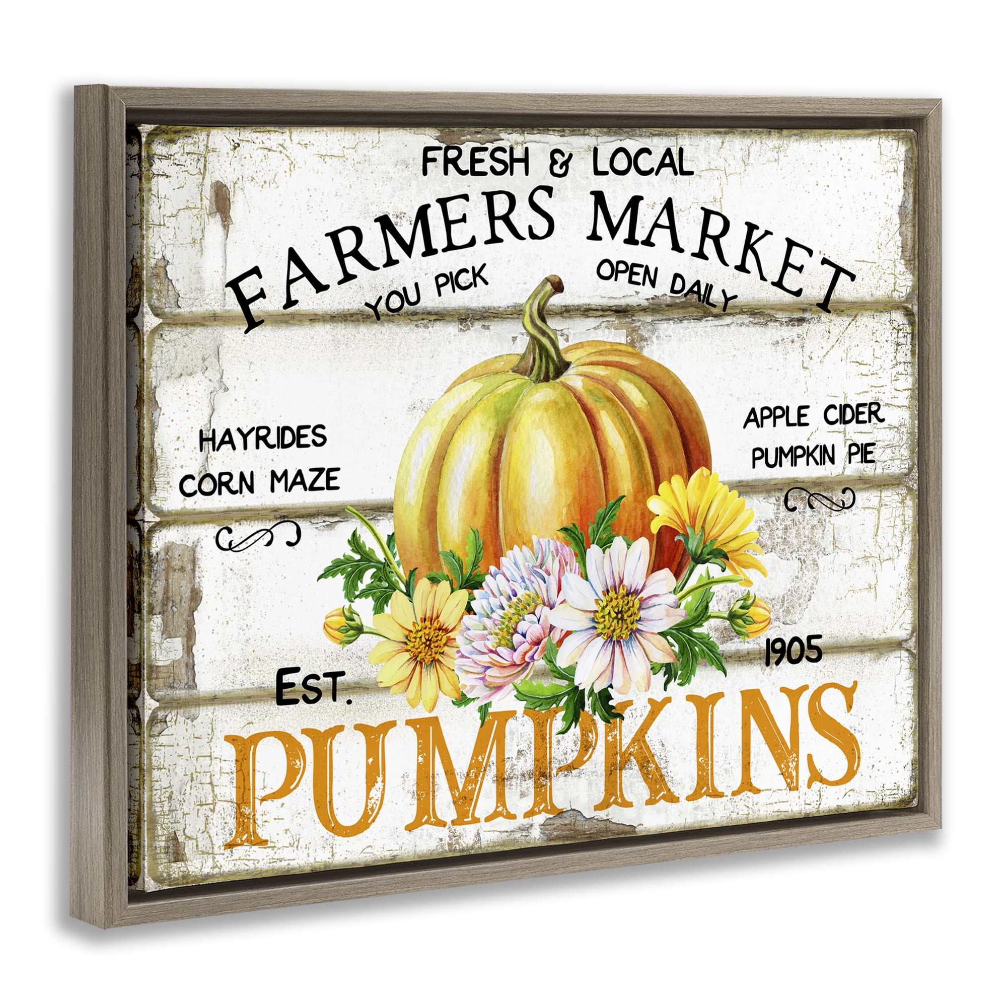 Stupell Industries Rustic & Floral Farm Market Holiday Painting Brown Floater Framed Canvas Art Prints Wall Art, 21 x 17