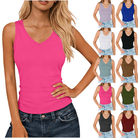 Womens V Neck Tank Tops Solid Color Slim Athletic Fitness Shirts Casual Breathable Sleeveless Workout Tops ,Sizes S-2XL