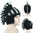 thumbnail image 3 of Aellinatey Unisex Funny Chunky Knit Roman Knight Helmet Hat Contrast Color Tassel Barbarian Earflap Beanie Skull Cap with Face Mask, 3 of 21