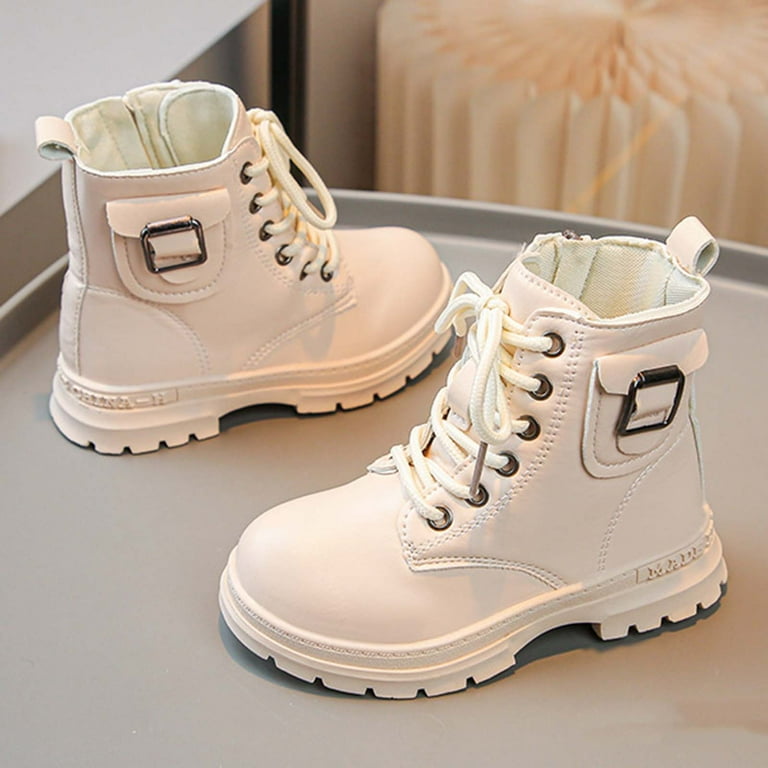 CAICJ98 Girls Ankle Boots Side Zipper Riding Boots with Lace Up