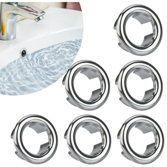 NOGIS 6 Pack Bathroom Basin Sink Round Hole Trim Chrome Overflow Cover Rings Hole Insert in Cap Hollow Ring for Replacement Ceramic Pots for Home,Sink,Bathroom,Kitchen
