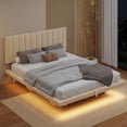 thumbnail image 4 of Harper & Bright Designs Queen Size Lift Up Floating Bed Frame with LED Light and USB Port, Velvet Upholstered Queen Hydrualic Platform Bed with Headboard, Beige, 4 of 14