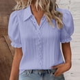 thumbnail image 2 of Summer Tops for Women Evening Blouses for Women Elegant Short Sleeves Plus Size Puff Sleeve Shirt Hollow V Neck Blouses, 2 of 6