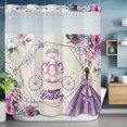 thumbnail image 2 of Happy Birthday No Hook Shower Curtain with Snap in Liner Watercolor Purple Floral Butterfly Carriage Linen Texture Waterproof Bathroom Shower Curtain with See Through Top Window for Bathtub 72" x 72", 2 of 9