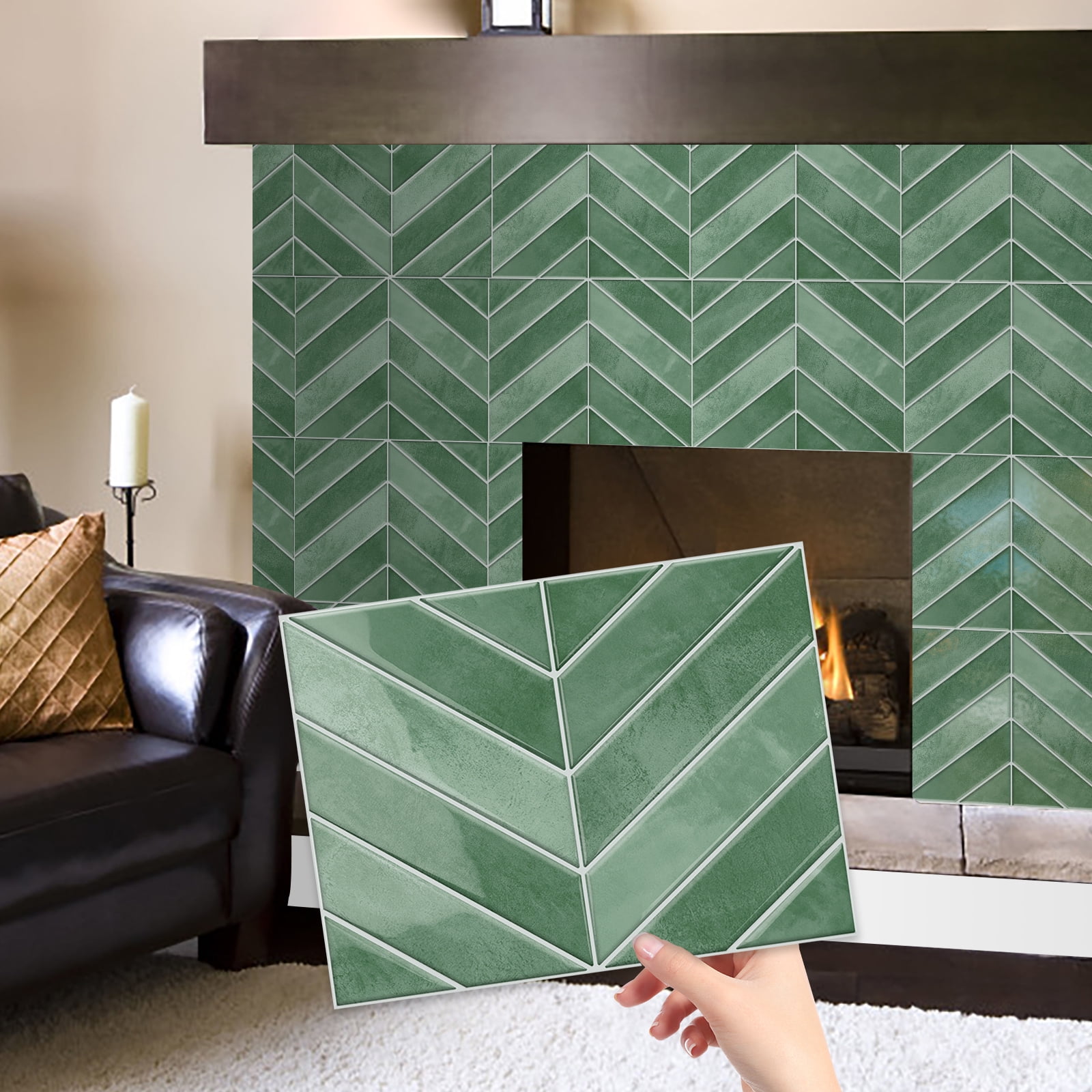 DEWOO 10 Sheets Thicker Herringbone Peel and Stick Backsplash, 11.5”×9” Stick on Wall Tiles, Self Adhesive Tile Sticker for Kitchen Backsplash and Bathroom, Light Green