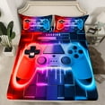 thumbnail image 2 of Feelyou Red Blue Gamepad Bed Sheets, Fashion Neon Square King Sheets, Teens Kids Boys Girls Sheet Set, Ultra Soft Bedroom Decor, 4 Pieces, 2 of 7