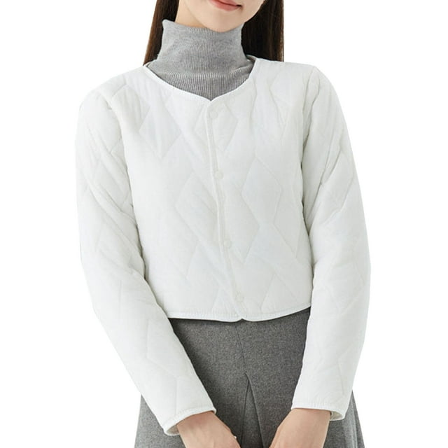 cfhntfmh Puffer Jacket for Women Fleece Lined Cropped Coats Long Sleeve Button down 2024 Fall Winter Warm Jacket