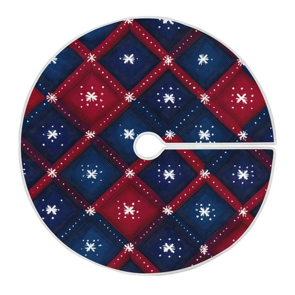 Ryvnso Christmas Tree Skirt Snowflakes on Checkered Xmas Tree Skirts Ornament Home Decorations 35.4"