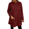 thumbnail image 2 of Women's Mid-Length Plush Sweatshirt, Double-Sided Fleece Pullover with Pockets, Crew Neck Casual Long Sleeve Top, Soft Warm Layering Piece, Autumn Winter Comfort Wear Red L, 2 of 9