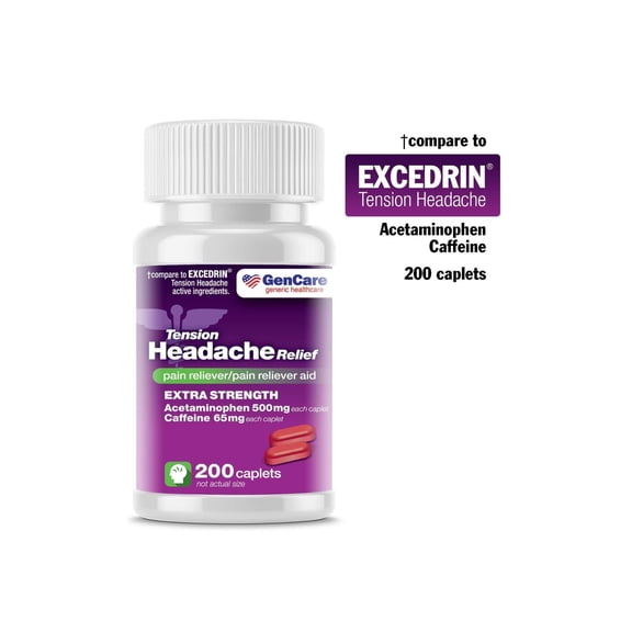 Gencare - Tension Headache Relief Extra Strength (200 Caplets) | Acetaminophen & Caffeine