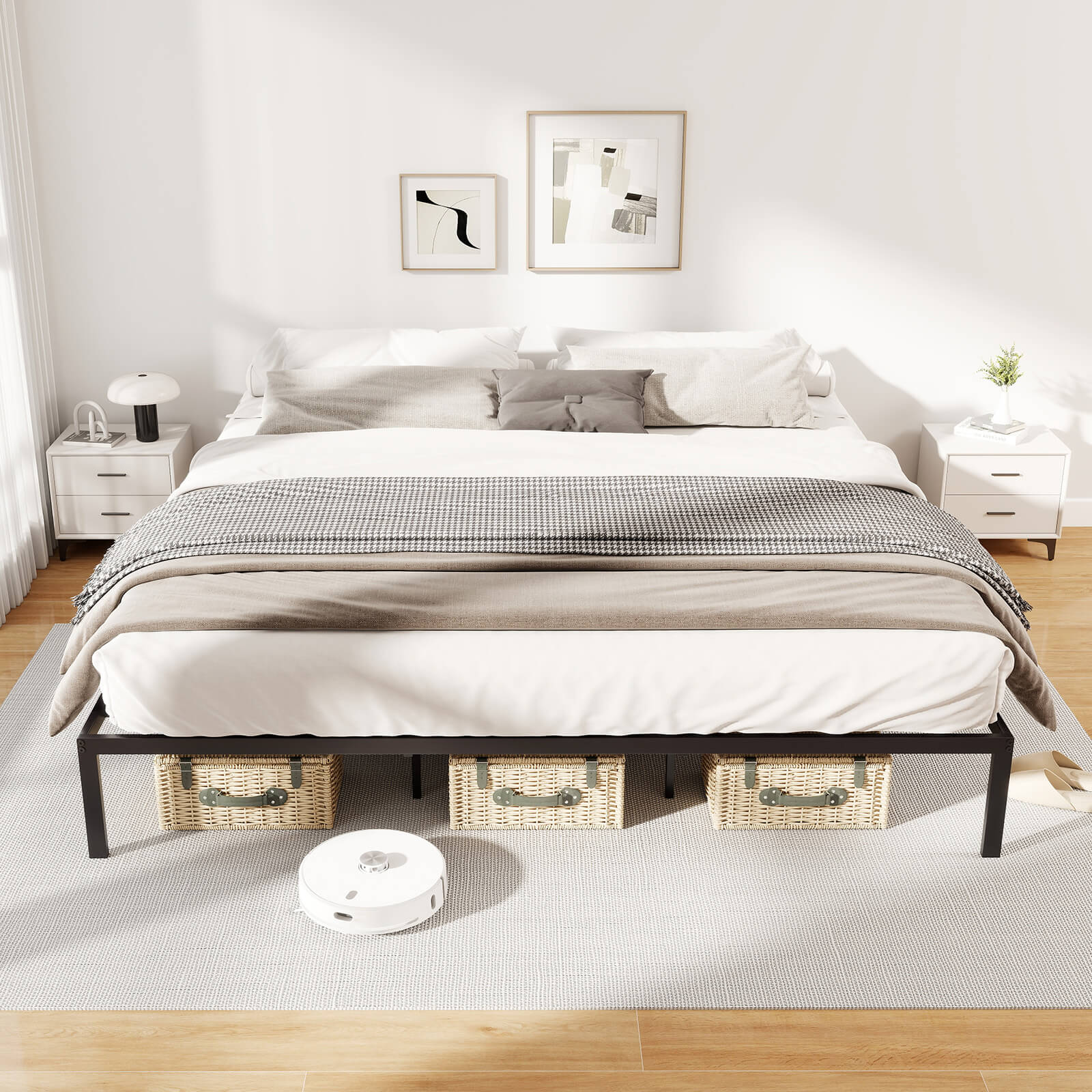 Infans King Size Metal Bed Frame  Heavy Duty Support Slats Mattress Foundation