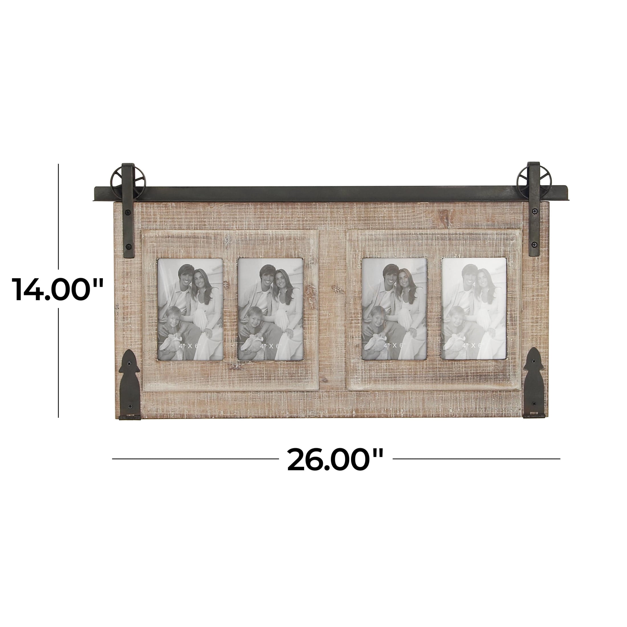 DecMode 4-Opening 4" x 6" Brown People Wall Photo Frame with Metal Accent