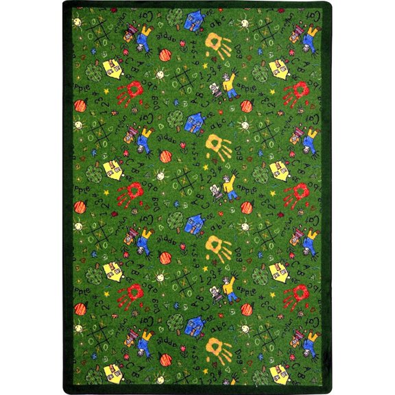 Joy Carpets Playful Patterns Scribbles 5'4" x 7'8" Area Rug in Color Green