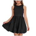 thumbnail image 3 of Yeaiivve Girls Dresses Summer Sleeveless Bubble Mini Dress Cute Boat Neck Short Tank Sundress Ruched A Line Cocktail Party Dresses with Pockets Black,4-5 Years, 3 of 7