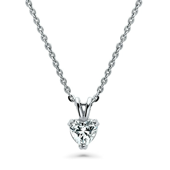 BERRICLE Sterling Silver Solitaire 0.7 Carat Heart Shaped Cubic Zirconia CZ Heart Anniversary Pendant Necklace for Women, Rhodium Plated 18 inch