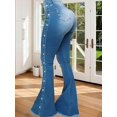 thumbnail image 4 of Women's Flared Jeans, High-Waist Stretch French-Style Jeans, Loose-Leg Buttoned Denim Pants, Flared Denim Jeans (S-5XL) Blue S, 4 of 7