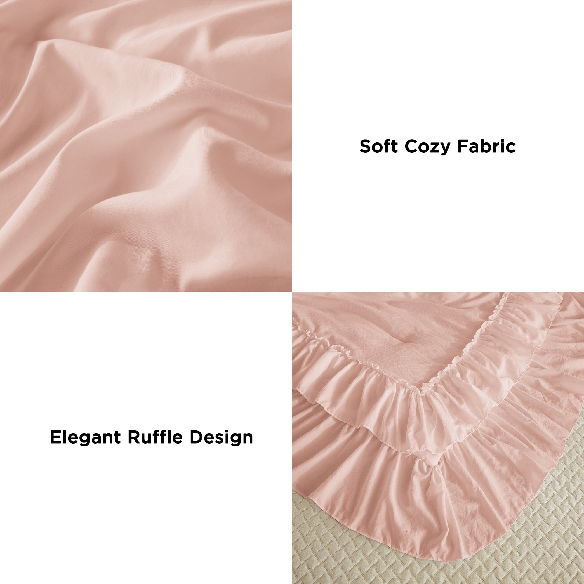 ANGENIA Ruffle Comforter Set Queen Size, 3 Pieces Blush Soft Fluffy Ruffled Bedding Comforter Sets for Queen Bed, Farmhouse Shabby Chic Bed Set for All Season