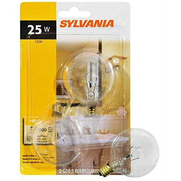 Sylvania 13625 Decorative Incandescent Lamp, 25 W, 120 V, G16.5, Candelabra Screw E12