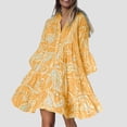 thumbnail image 2 of JAKANYQ Women Dress Summer Casual V-Neck 3/4 Sleeve Boho Print Beach Flowy Swing Swing Flowy Vacation Chic Bohemian Mini Dress Female Cute Dailywear, 2 of 8
