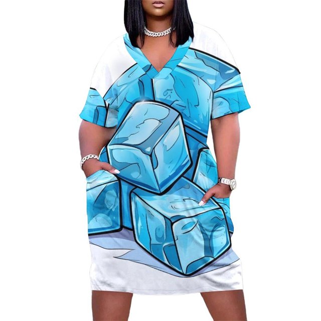 Vestido de noche holgado con bolsillos y cubitos de hielo azules, vestido de noche para mujer, ropa de verano para mujer